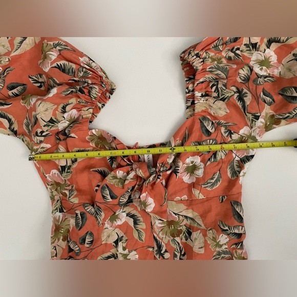 Kivari Bonny Tie Bust Mini Dress Tropical Print Linen puff sleeve US 10 - Picture 6 of 14